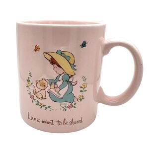 Vintage Papel Inc. Japan Mug Girl with Kitten Pink Love is Meant to Be Shared